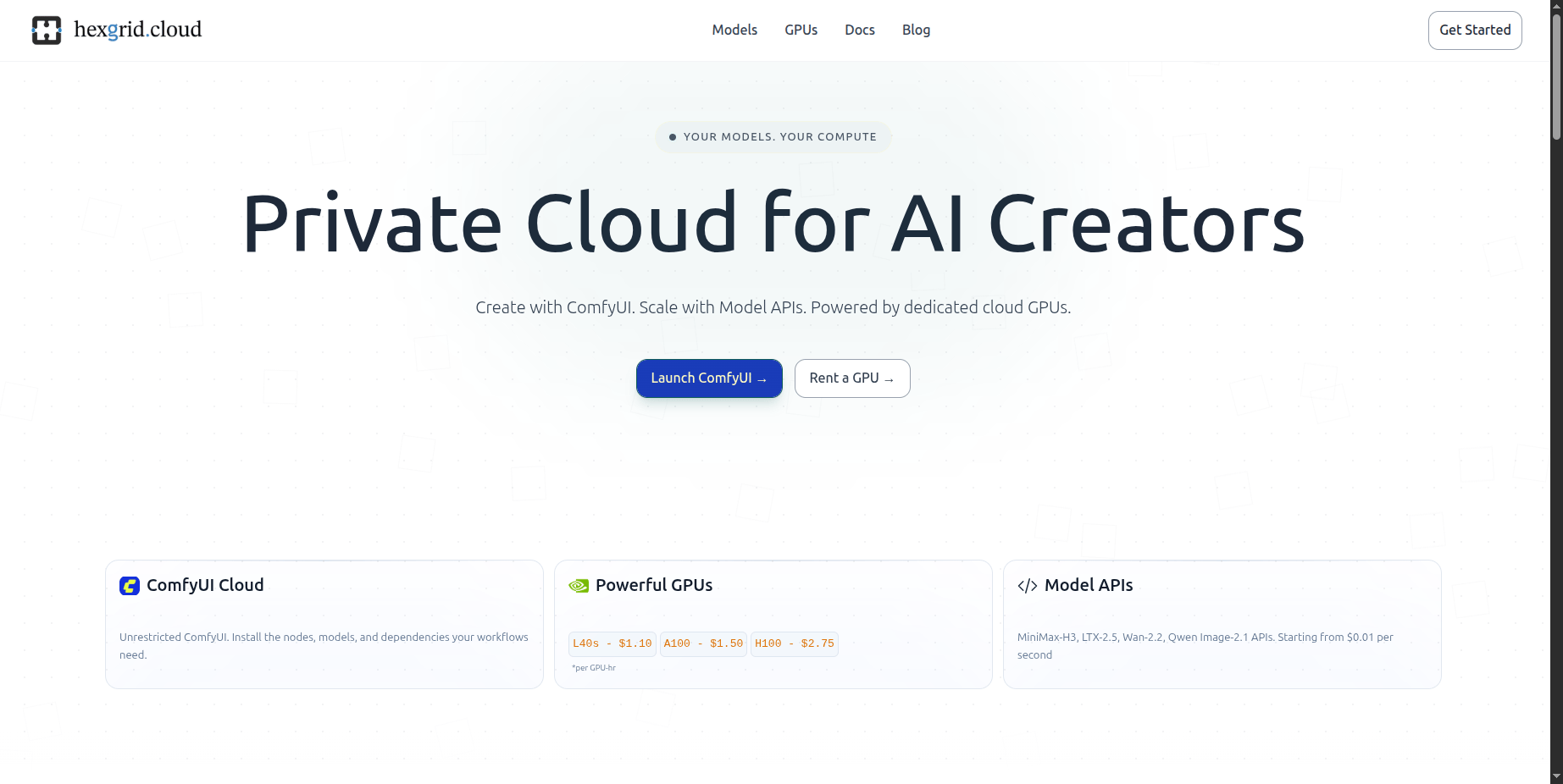 HexGrid Cloud homepage