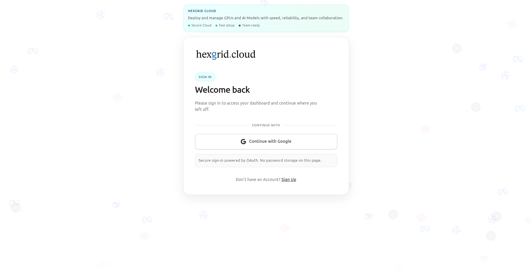 Sign-up page