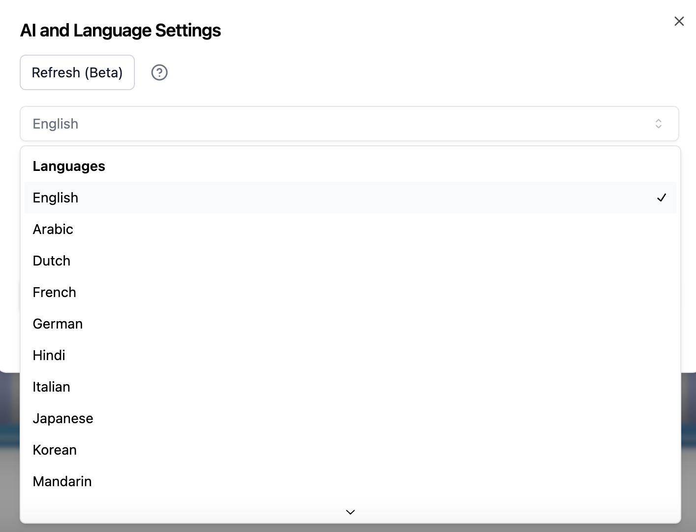 Language selection dropdown Language selection dropdown
