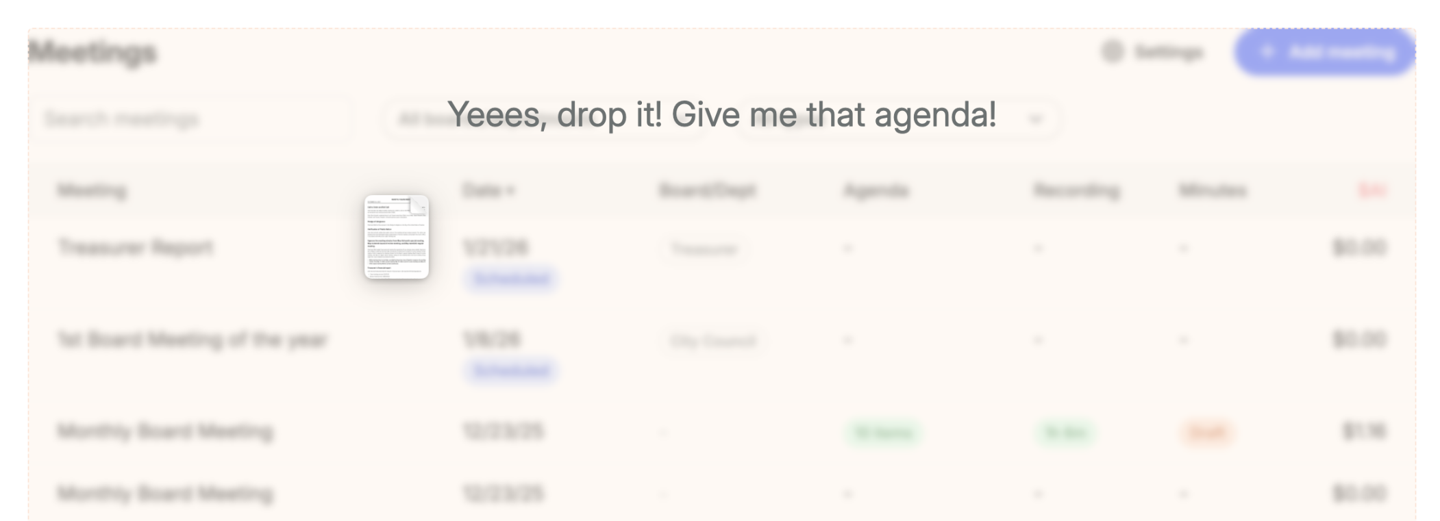 Meeting Agenda Drop