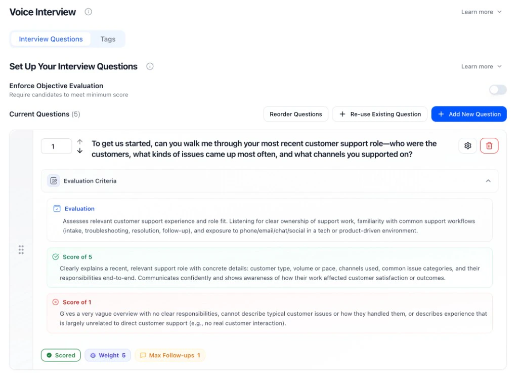 Voice Interview Questions and Evaluation