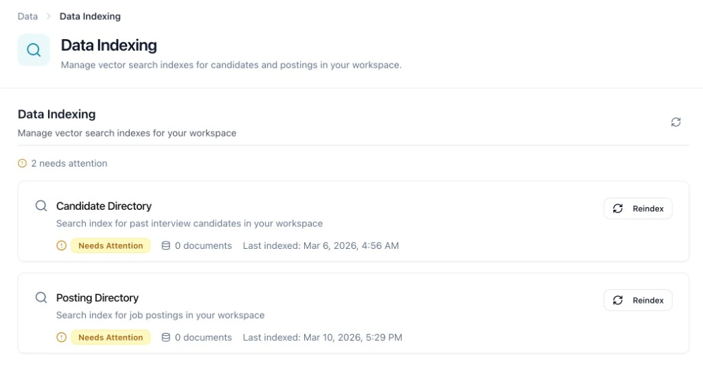 Data Indexing page
