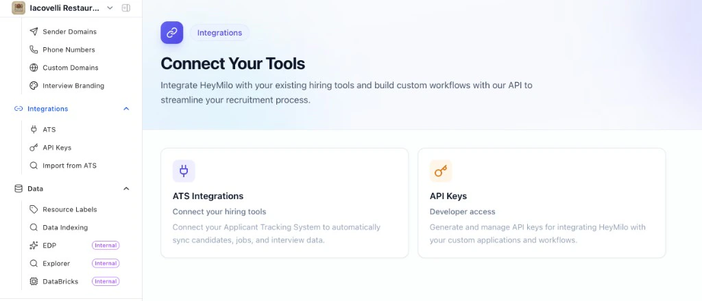 Integrations page