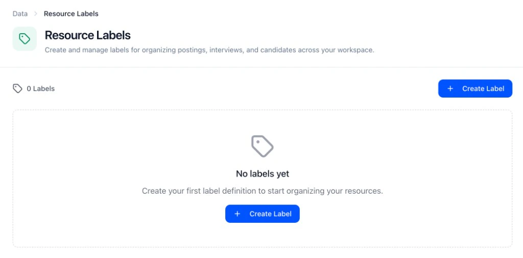 Resource Labels page
