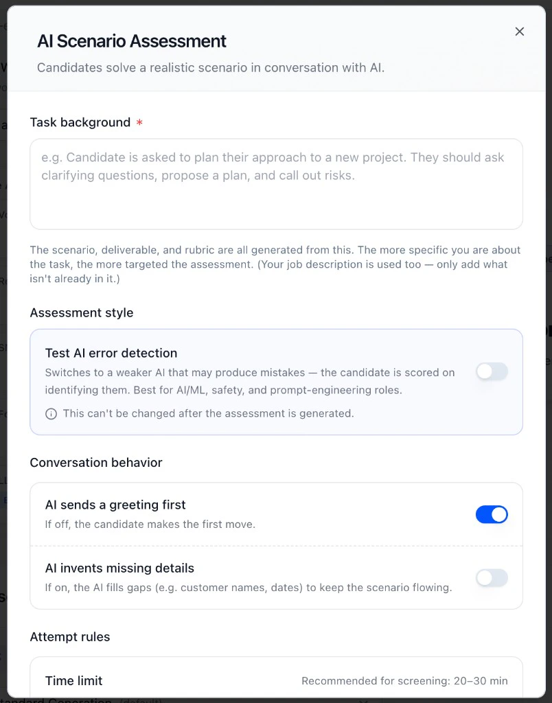 LLM Assessment setup options
