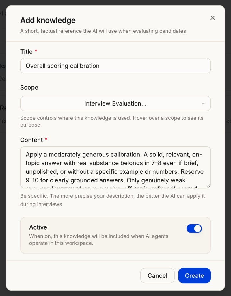 Add knowledge form with Overall scoring calibration filled in