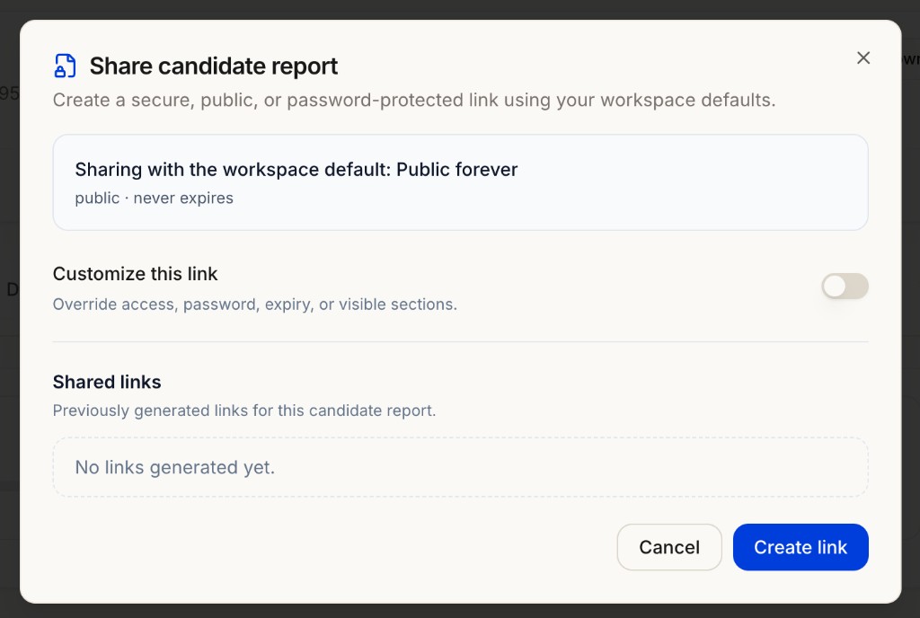 Share candidate report modal