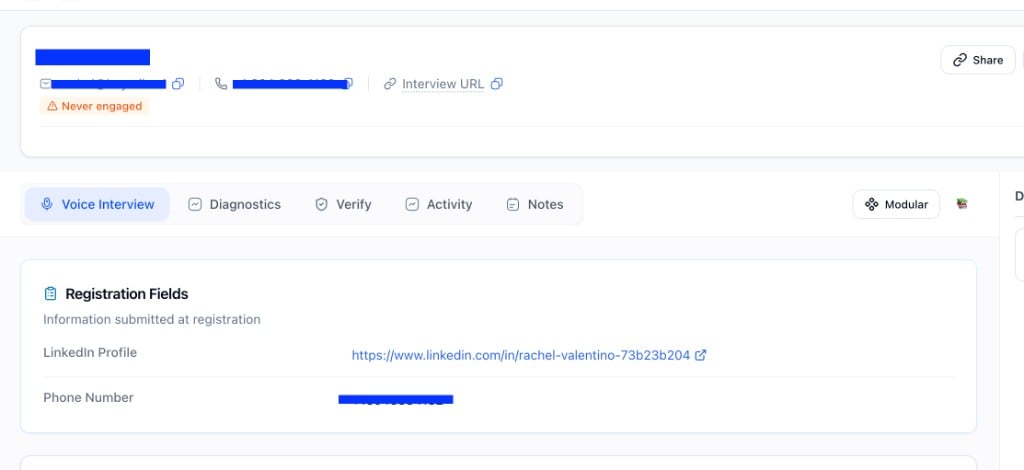Registration Fields on candidate profile