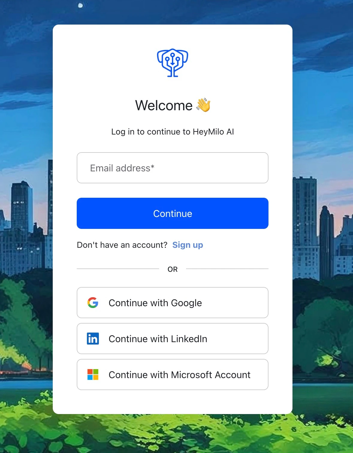 HeyMilo login page