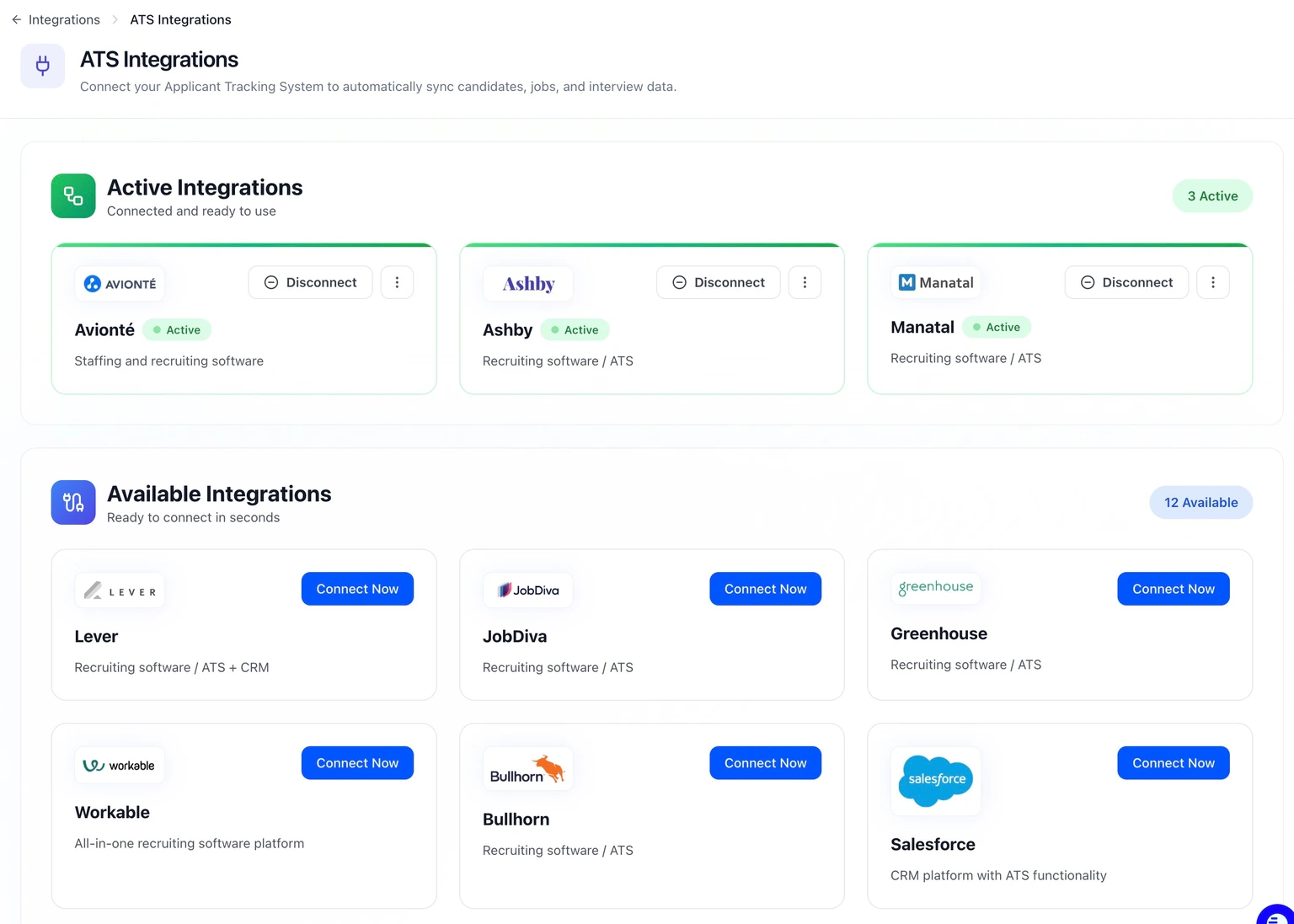 ATS integrations page
