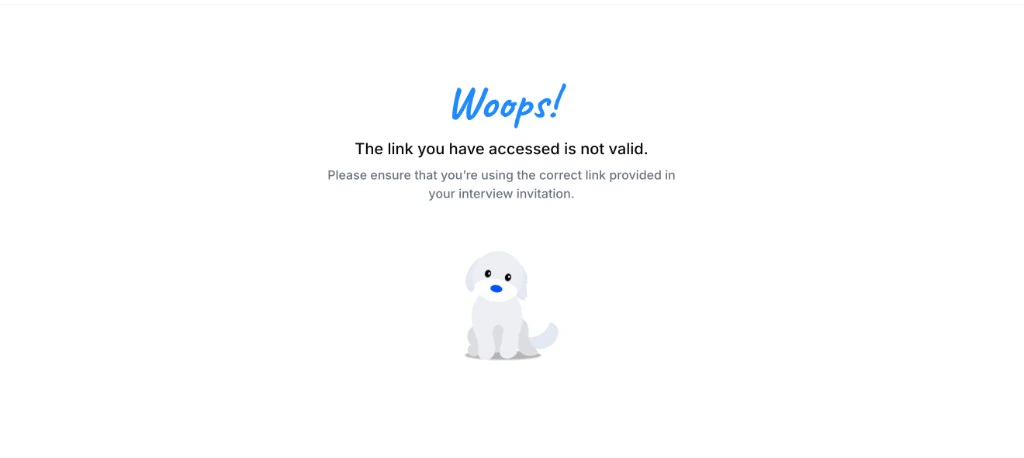 Candidate invalid link screen