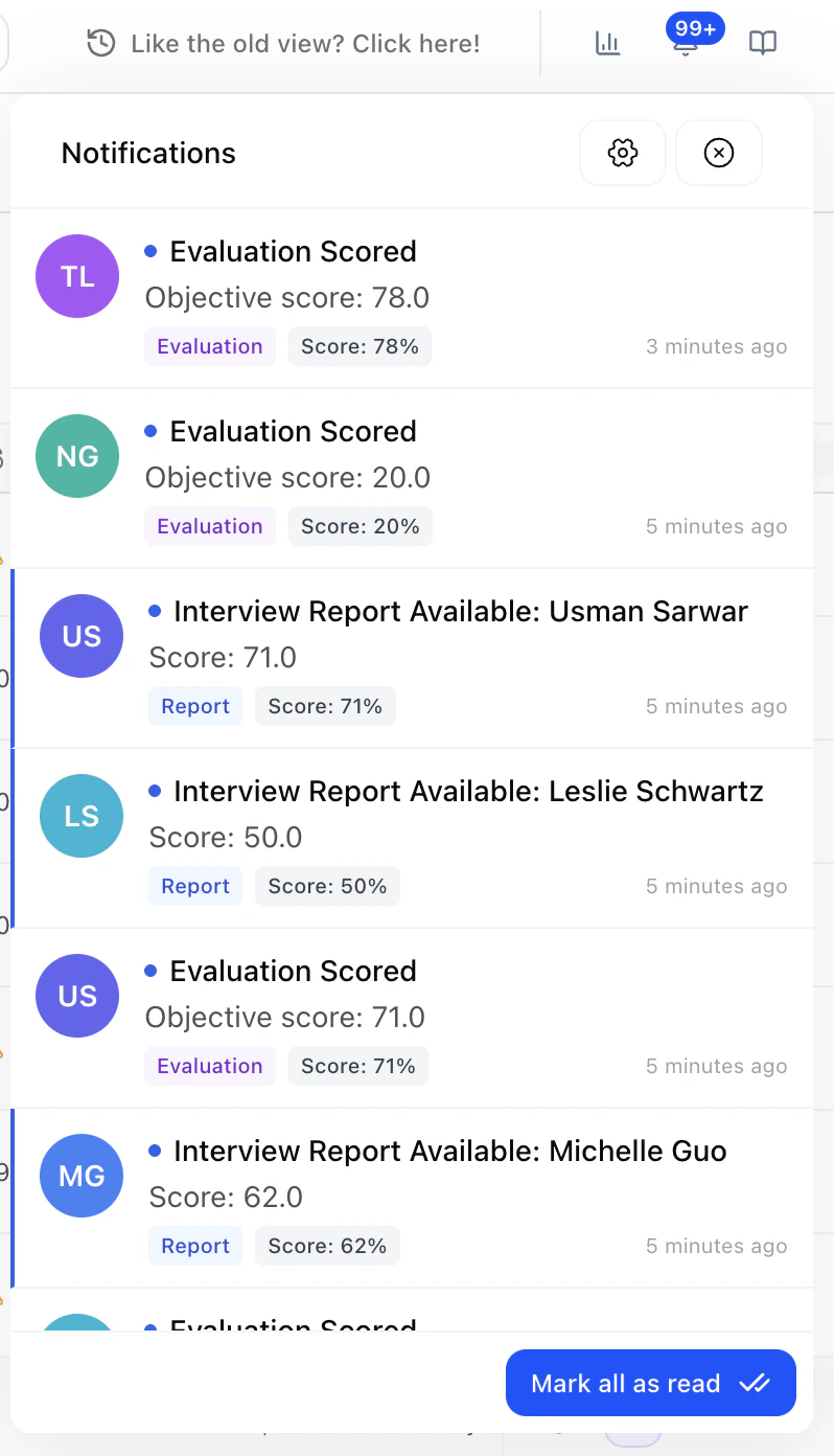 Notifications panel