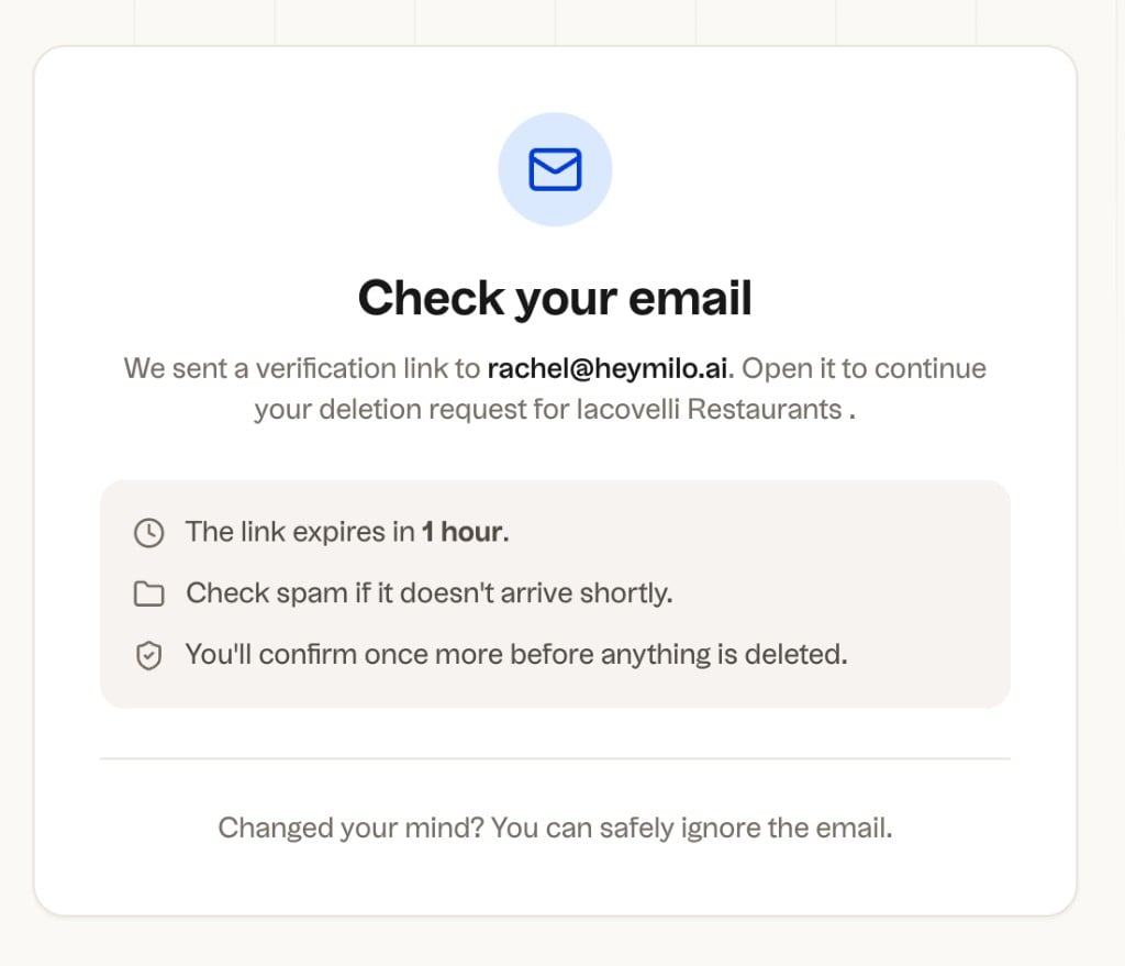 Check your email screen