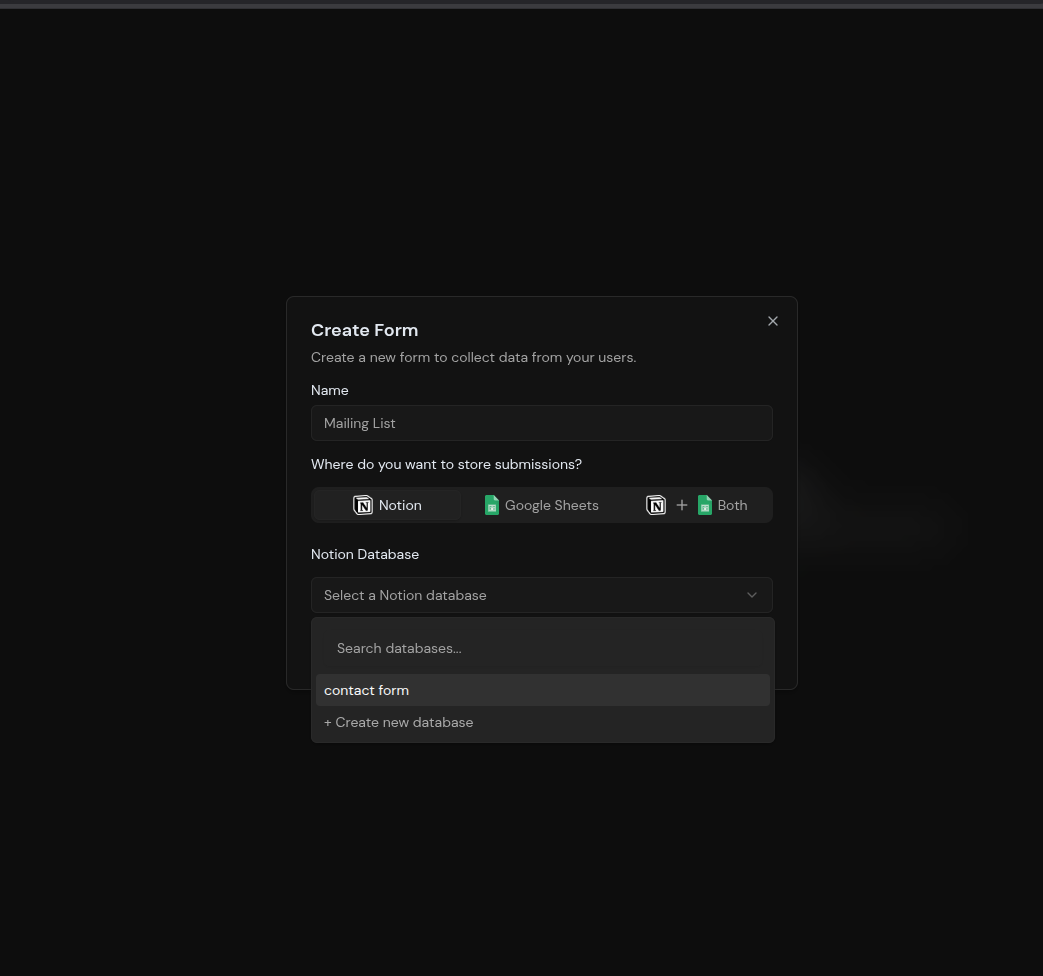 Screenshot of a new row appearing in Notion Database after submission