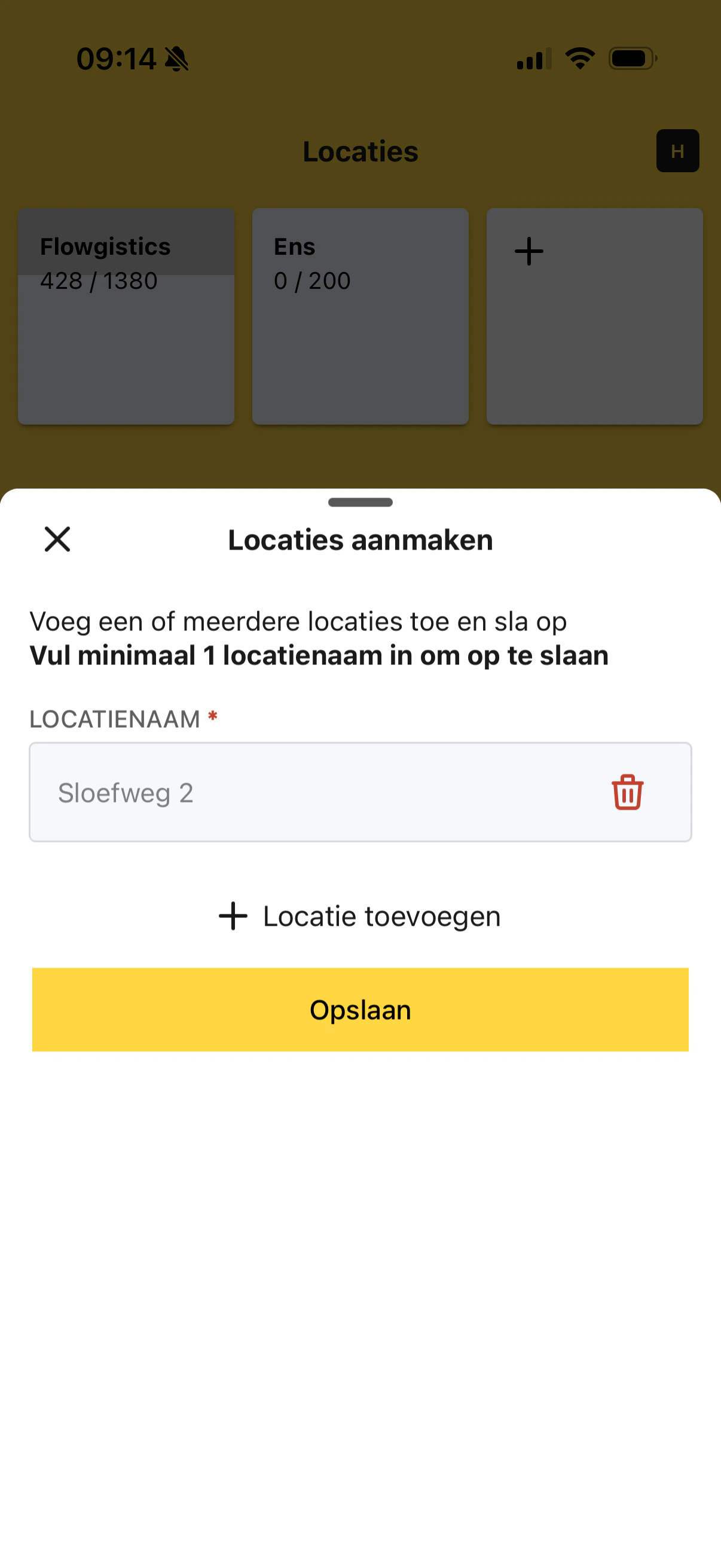 Scherm om een of meerdere locaties aan te maken