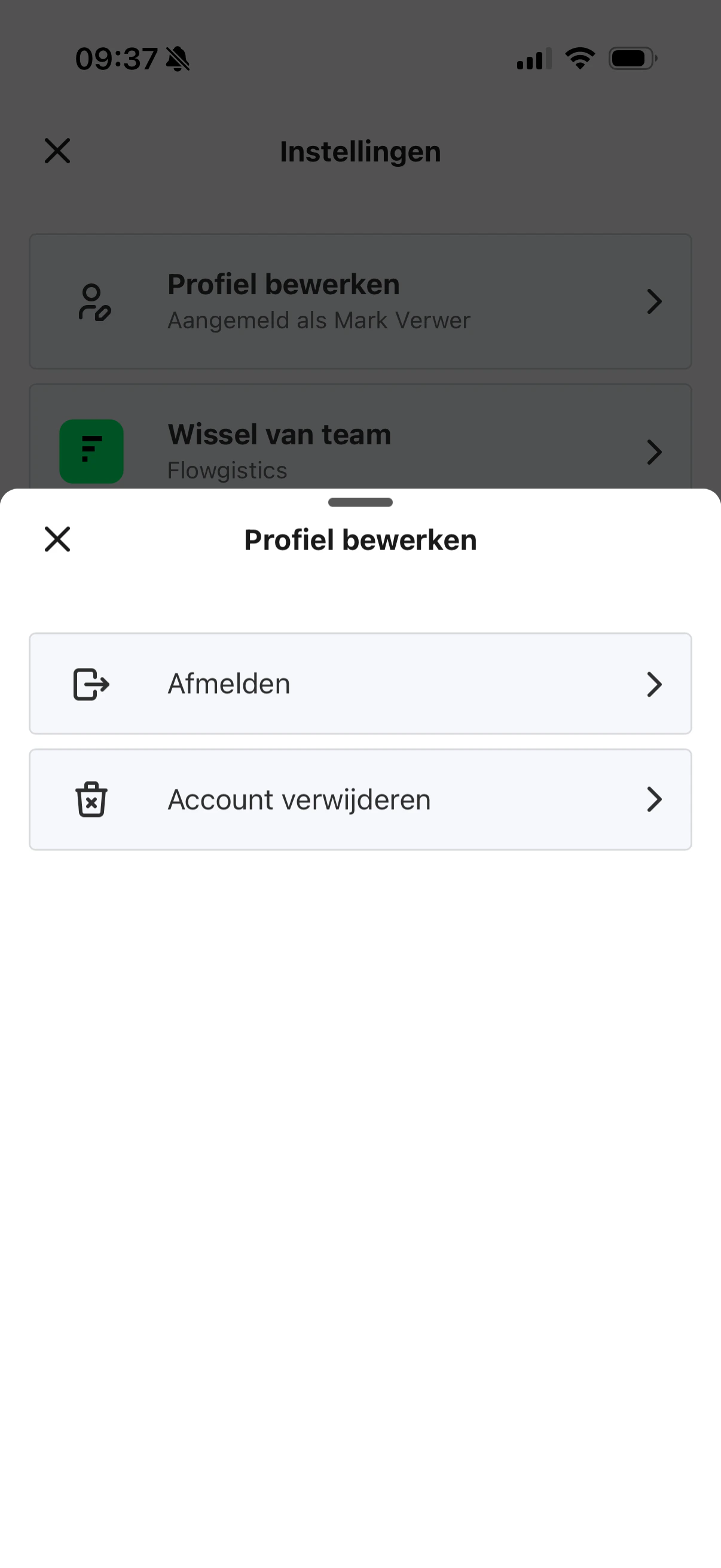 Het scherm Profiel bewerken in de HeyStack app