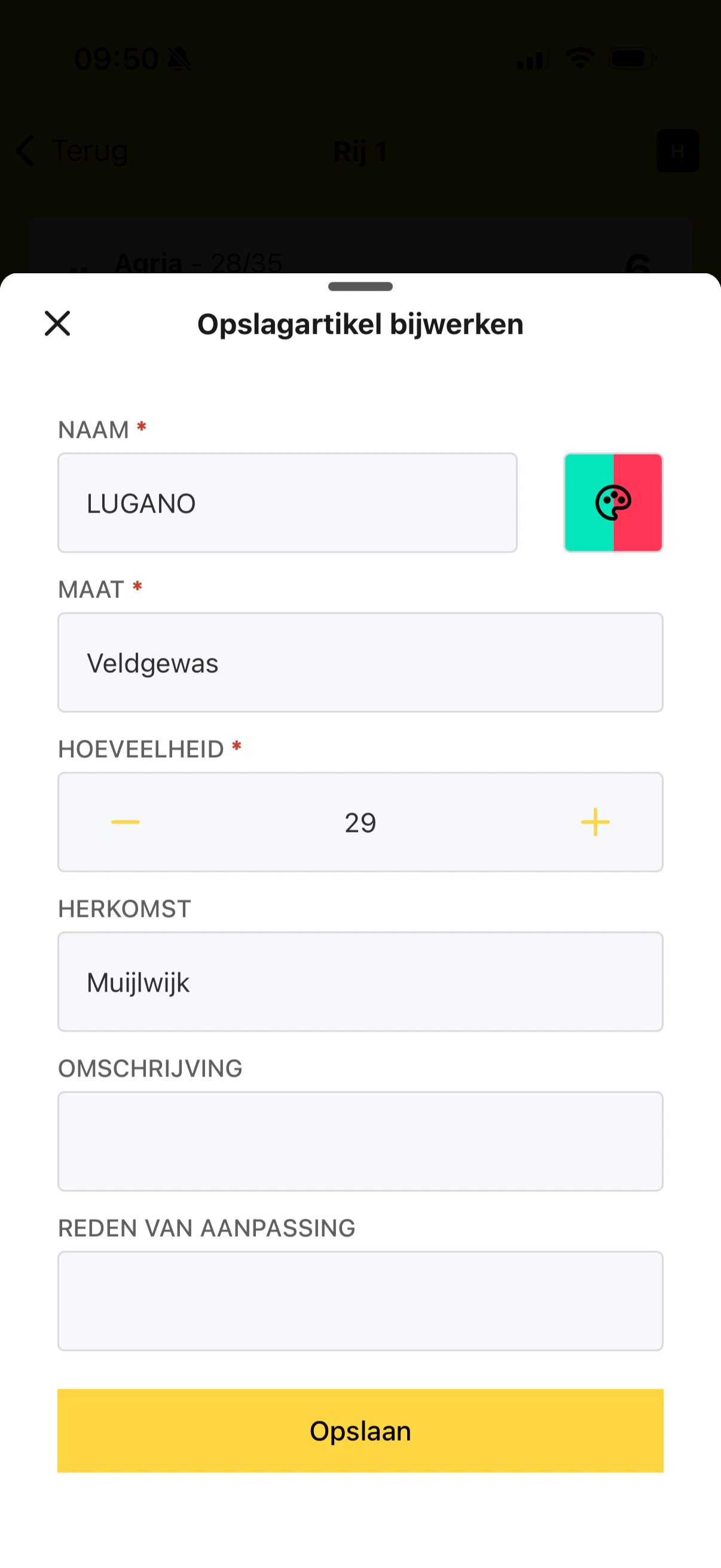 Een opslagartikel bijwerken met reden van aanpassing