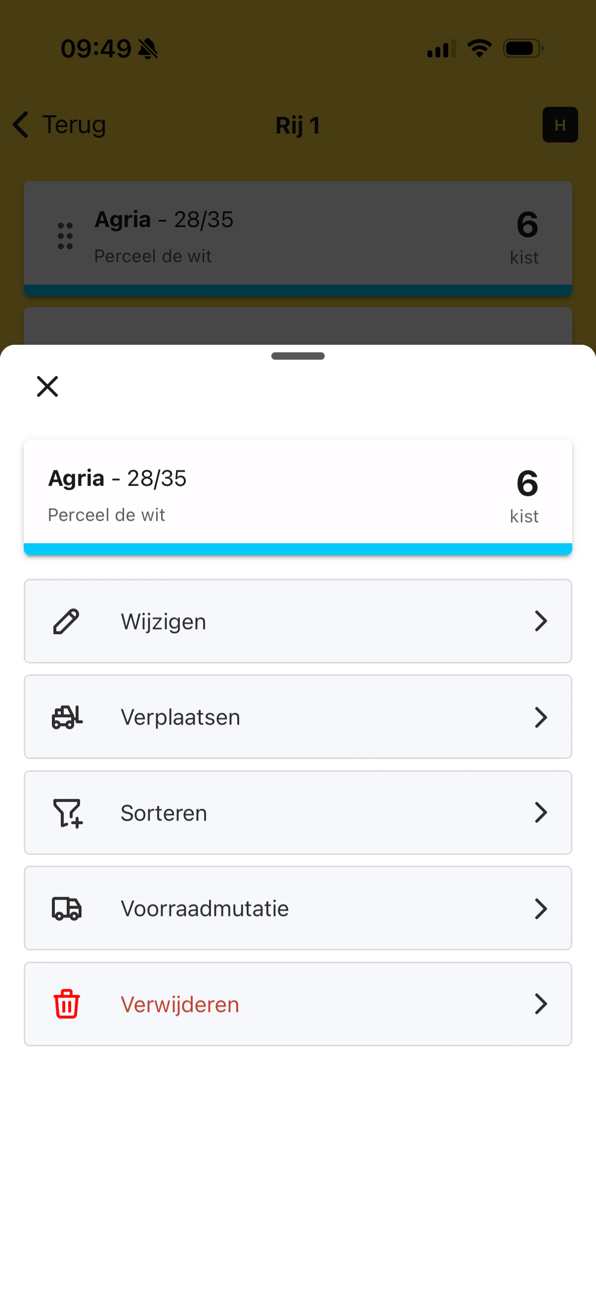 Acties voor een opslagartikel