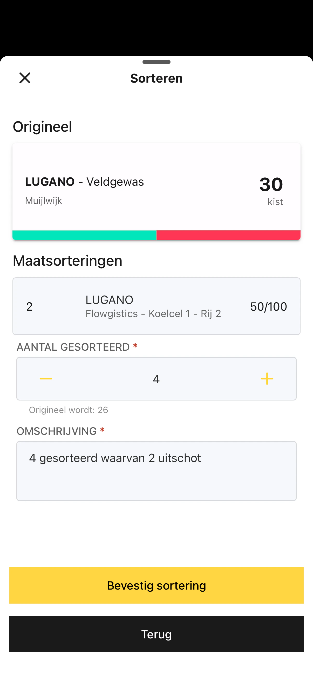Het bevestigen van een maatsortering in HeyStack