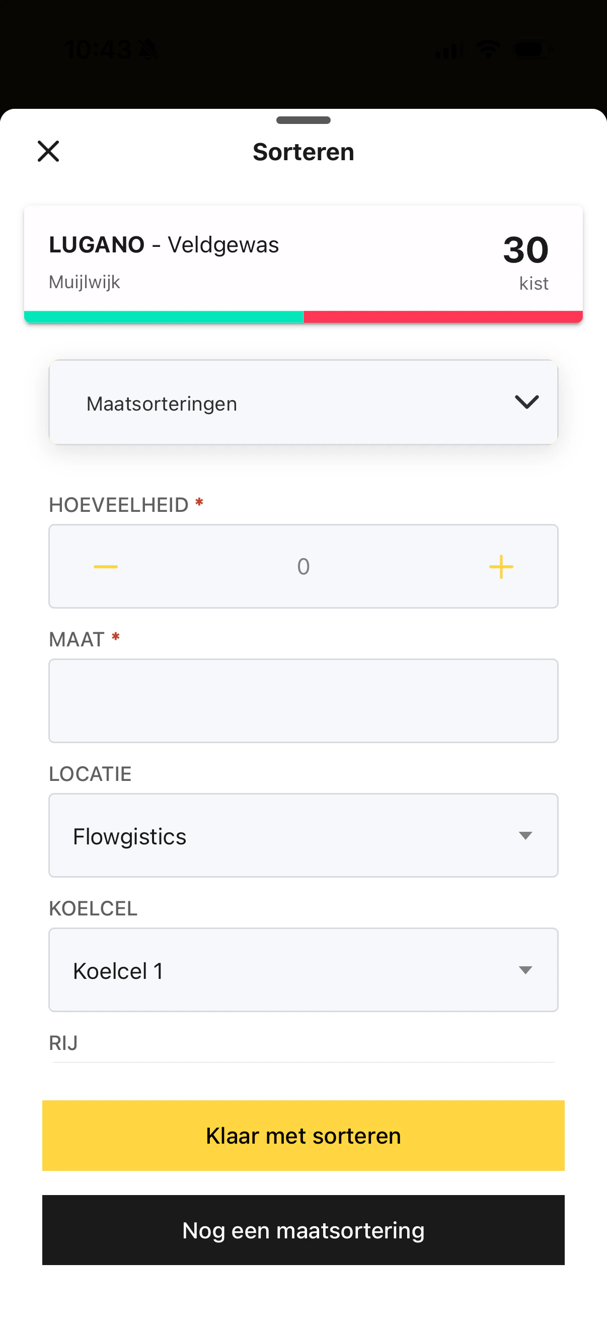 Het formulier om een maatsortering door te voeren