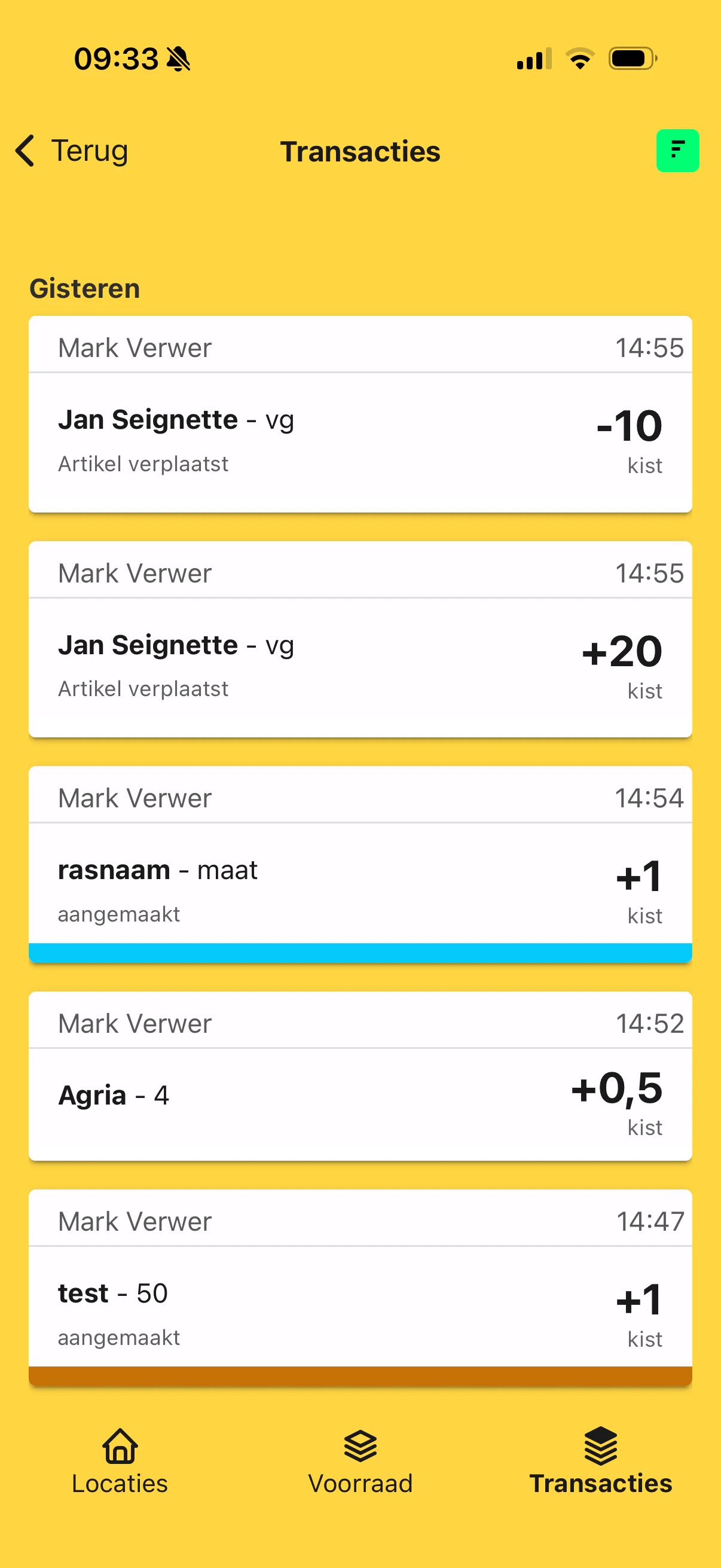 Het transactieoverzicht in de HeyStack app
