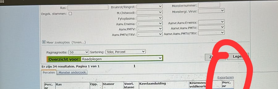 De knop Exporteren rechtsboven in het perceeloverzicht van MijnNAK