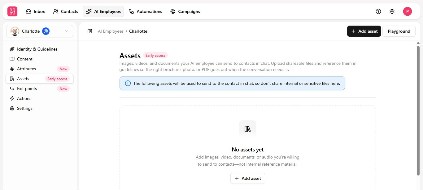 Asset upload form with name and description fields