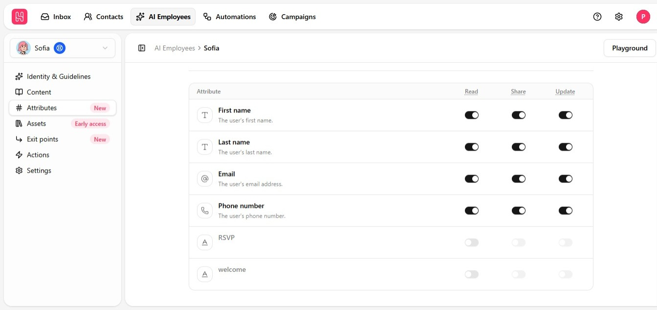 Attributes tab permissions