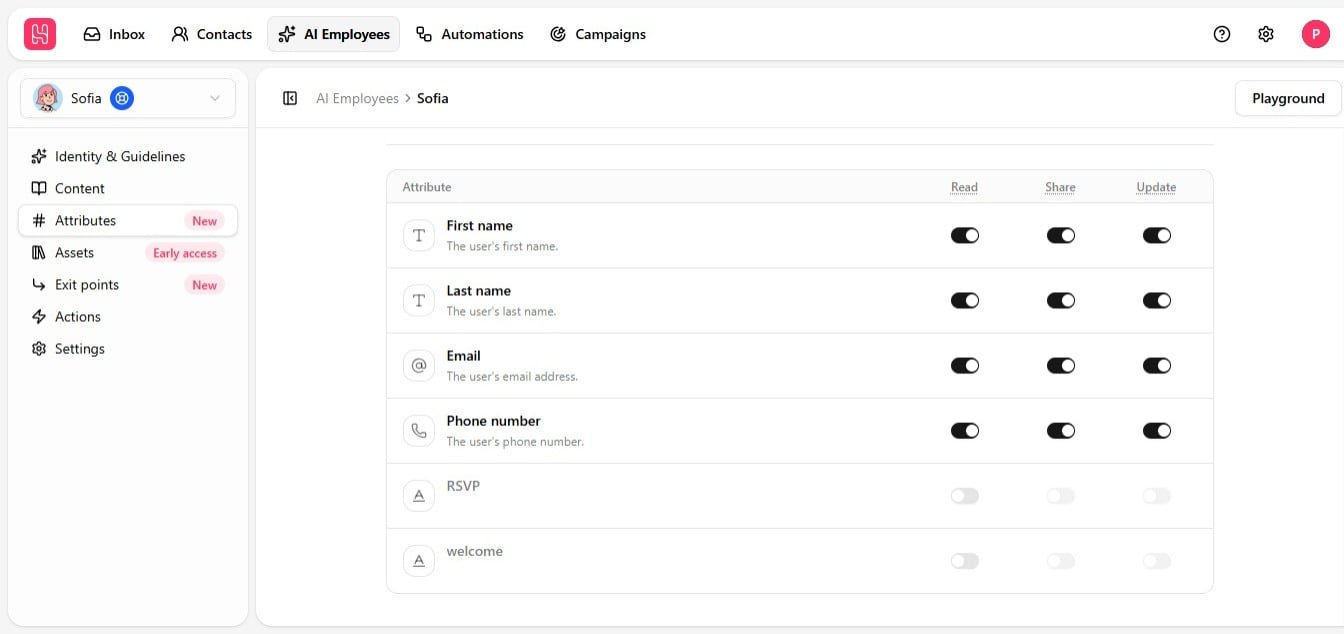Attributes tab permissions