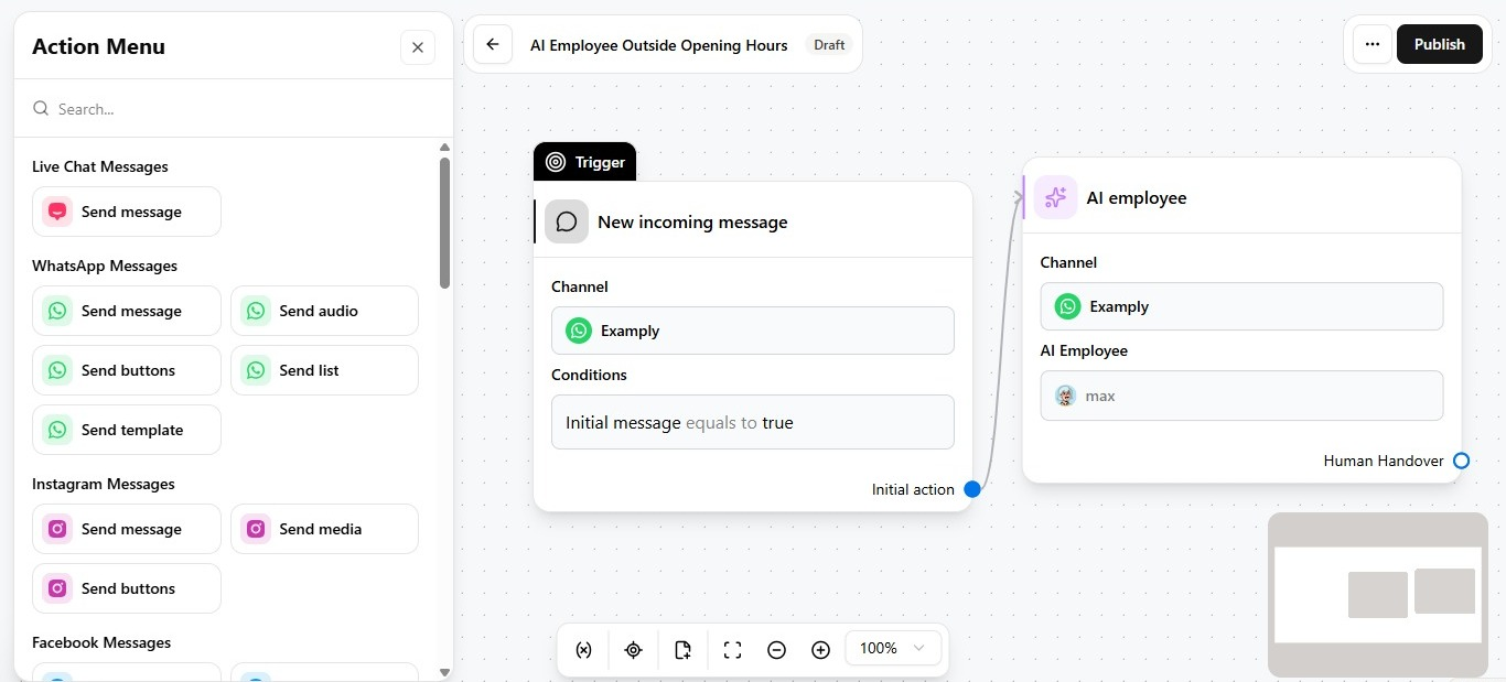 AI Employee action in the automation editor