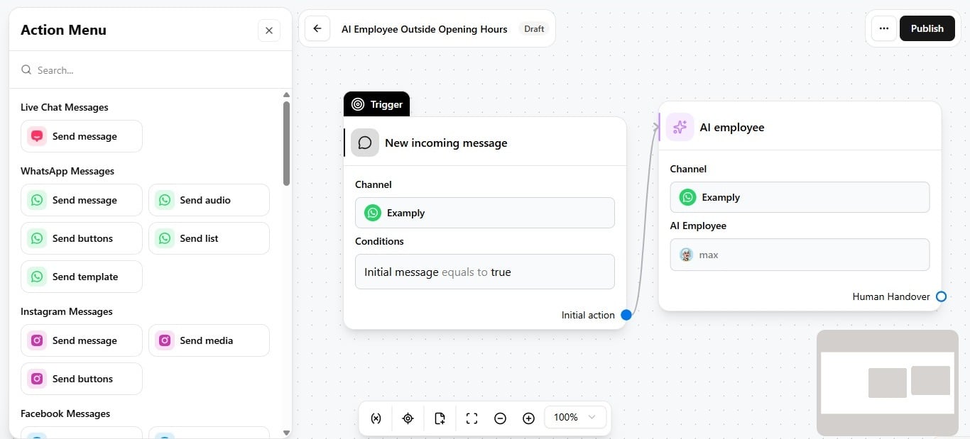AI Employee action in the automation editor