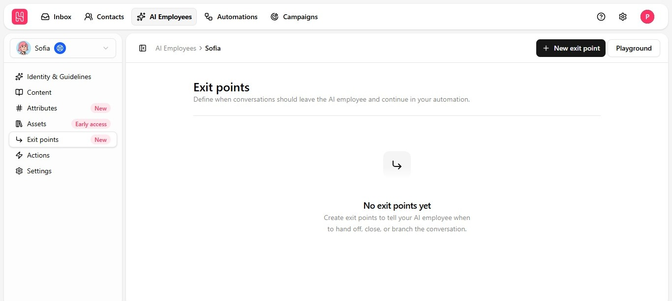 Mapping exit points on the AI Employee node