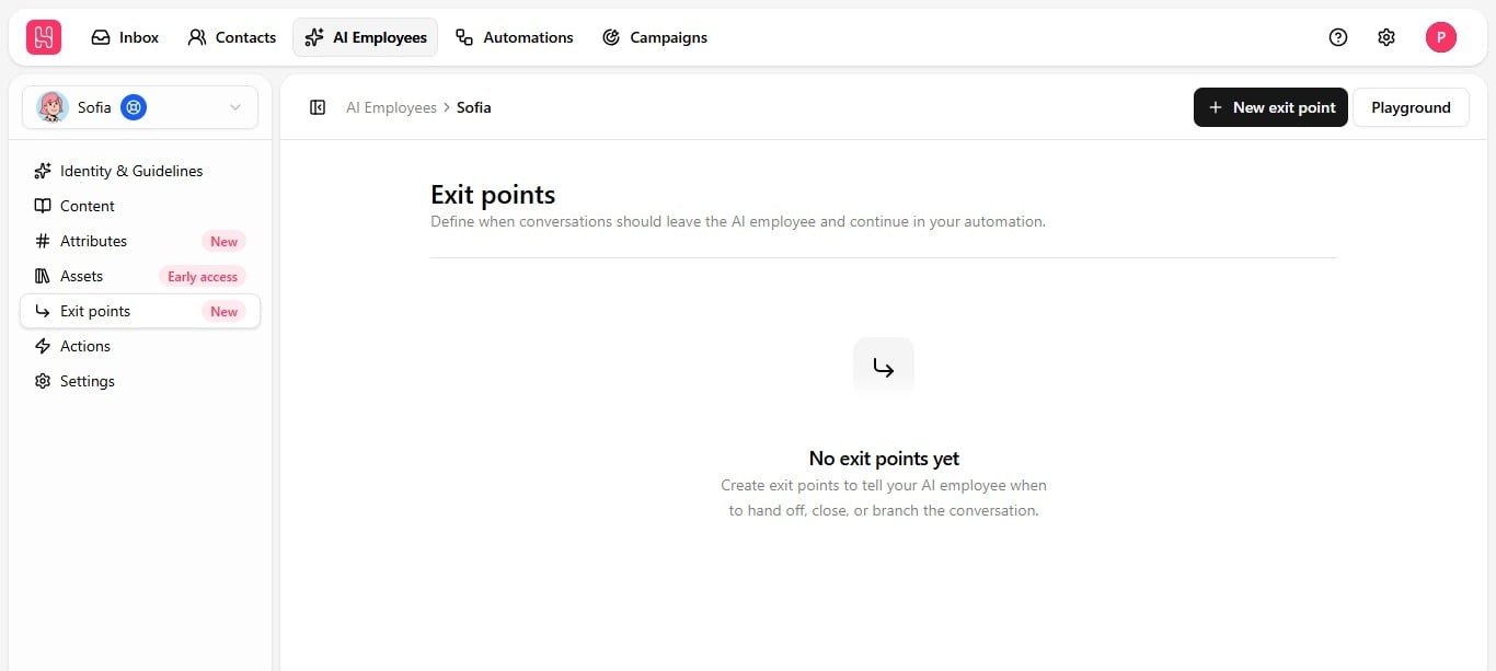 Mapping exit points on the AI Employee node