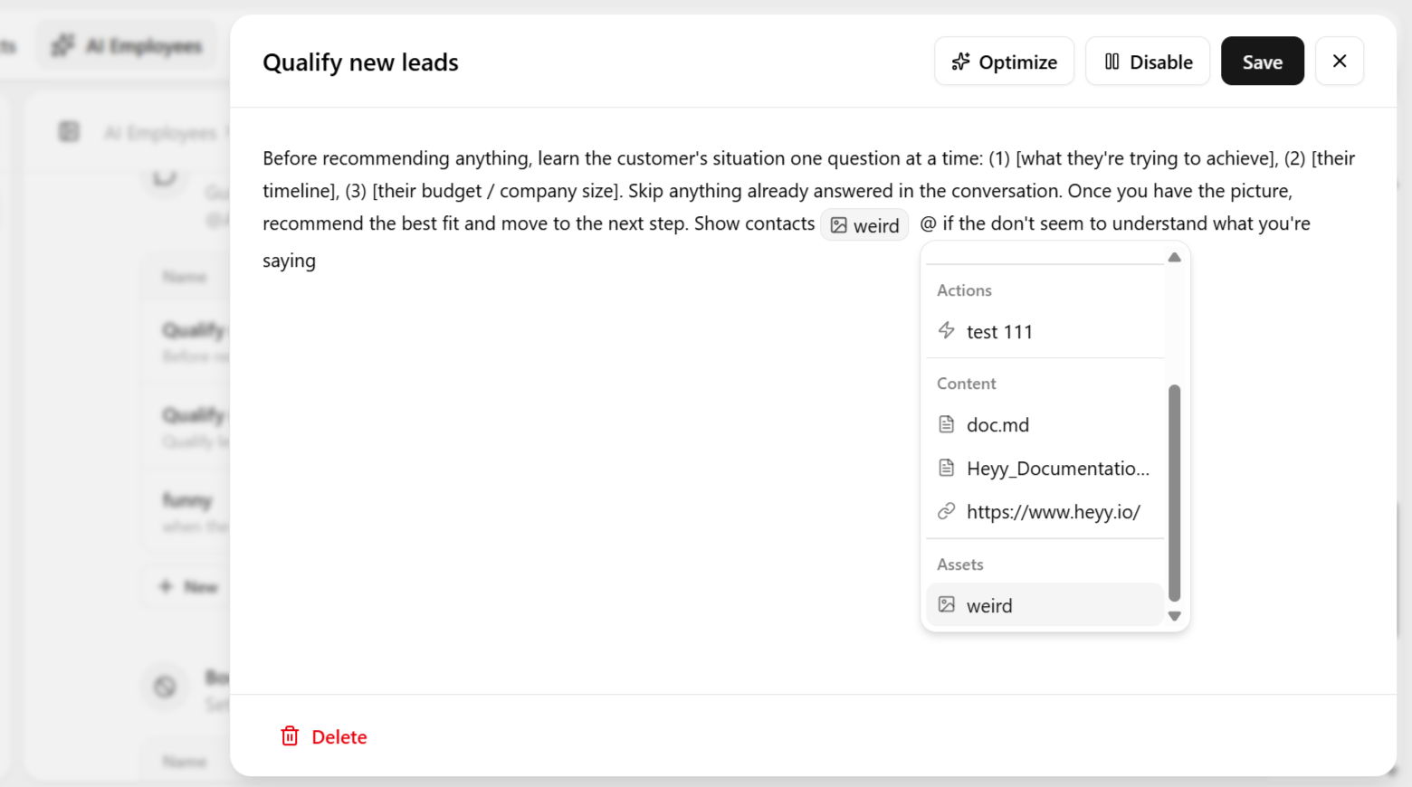 Guideline prompt with an asset inserted through the @ mentions menu