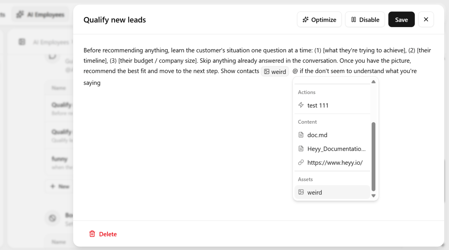 Guideline prompt with an asset inserted through the @ mentions menu