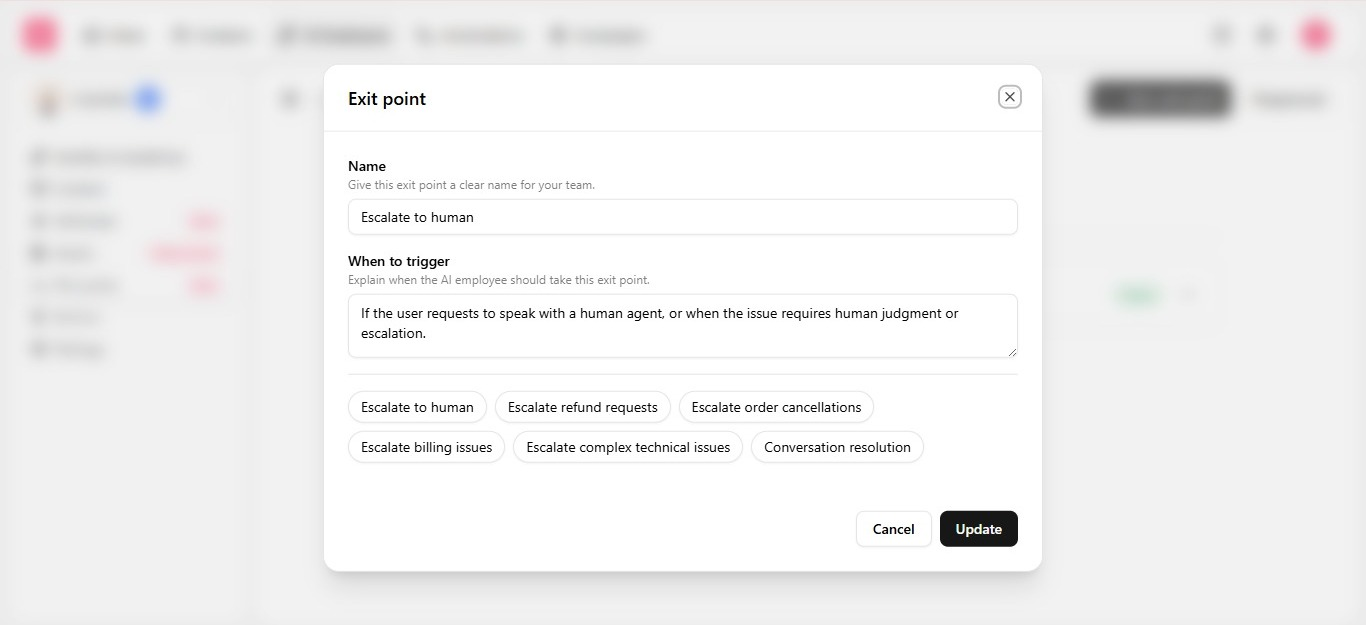 Handoff exit point mapped to inbox routing