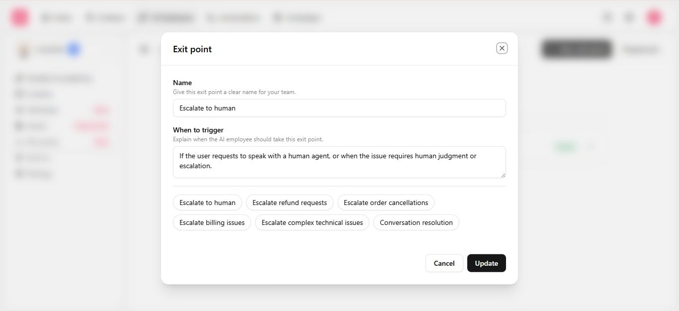 Handoff exit point mapped to inbox routing