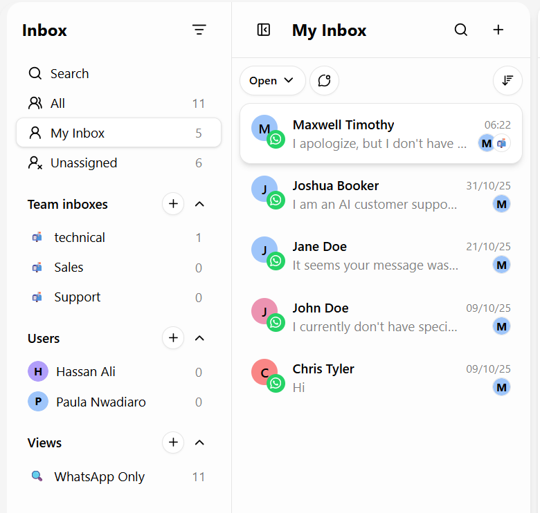 Inbox sidebar with all filter sections labeled