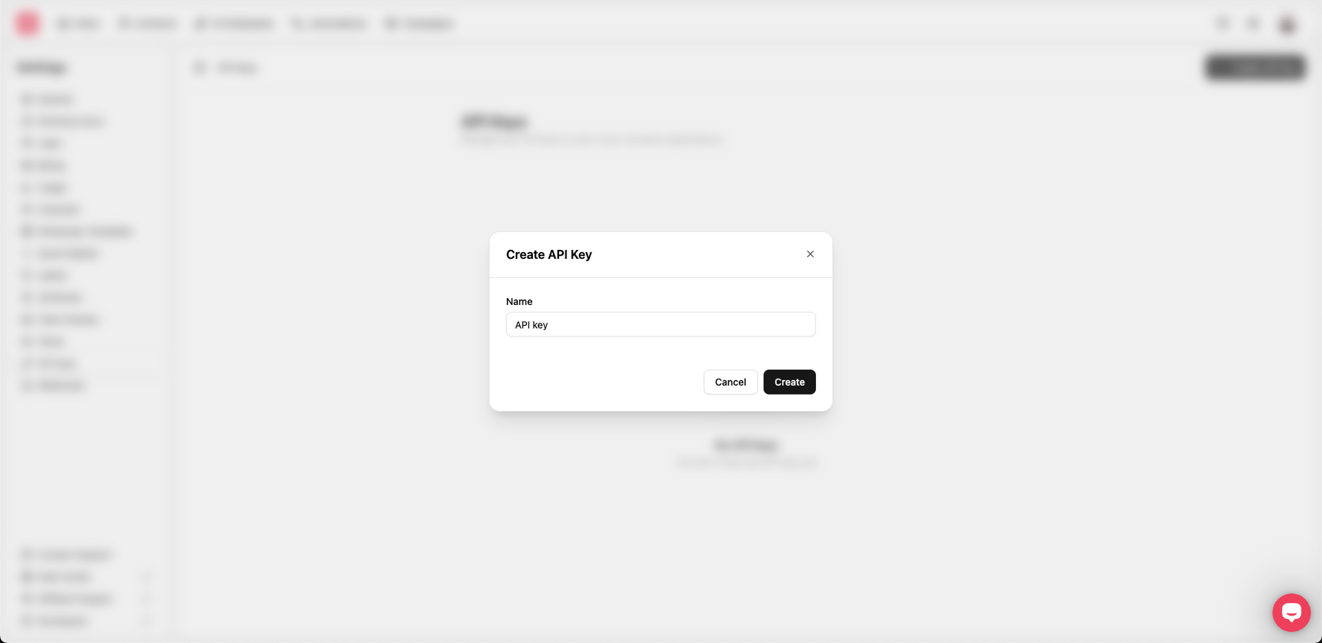 Create API key form
