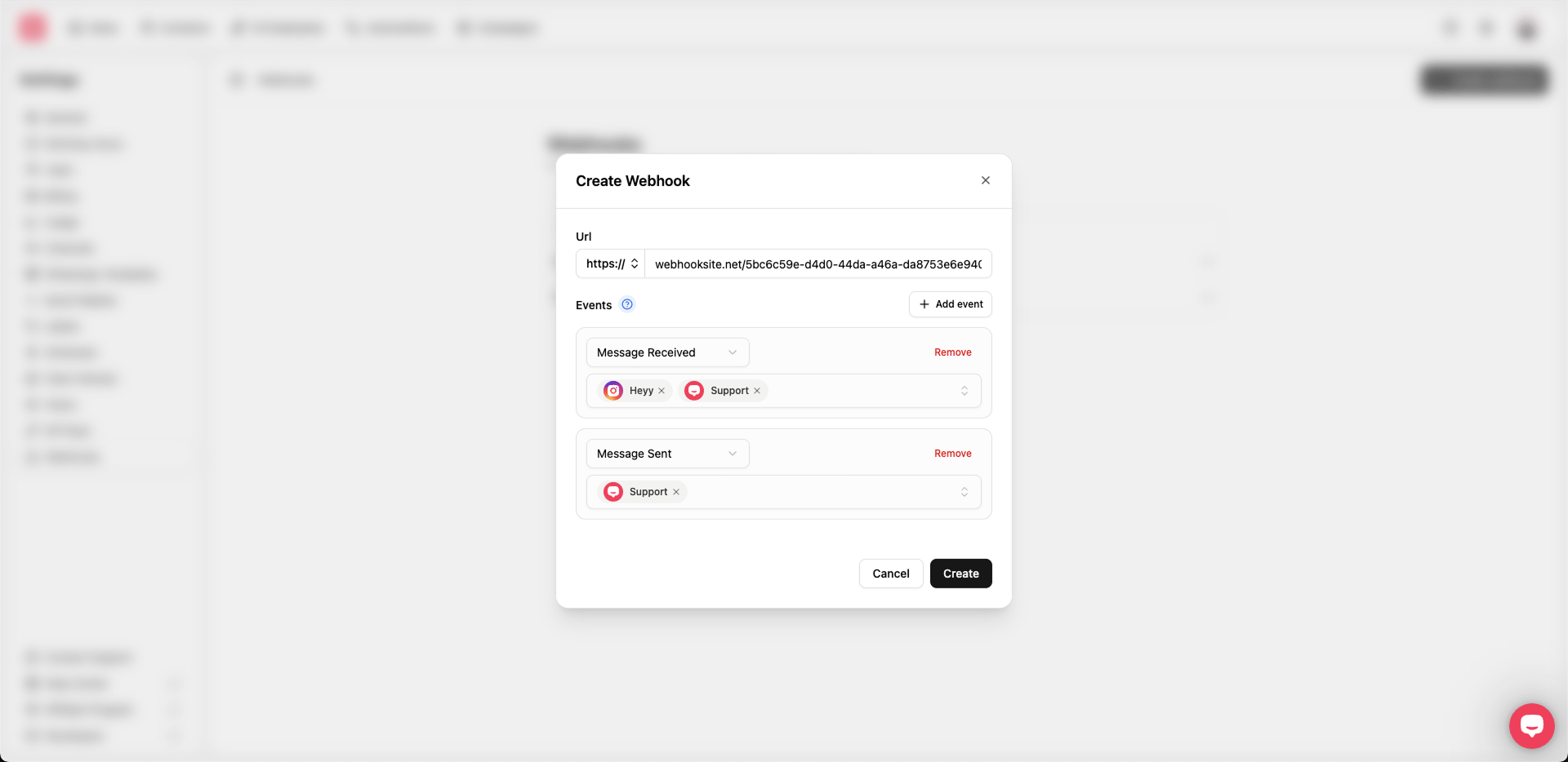 Create webhook form