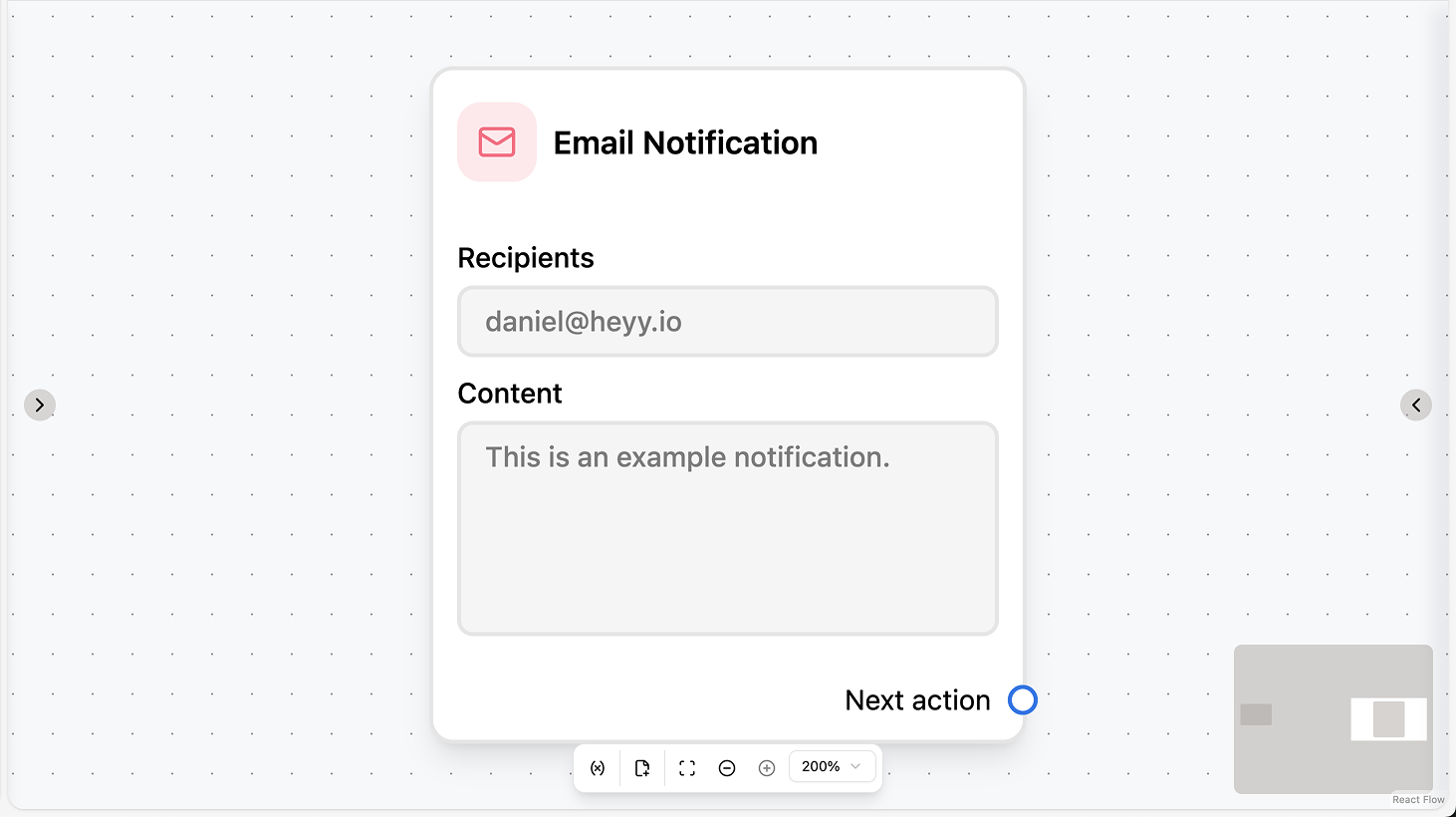 Email notification action