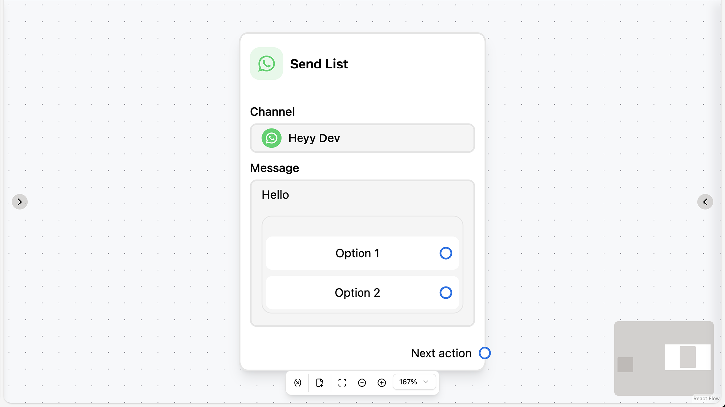 WhatsApp list action