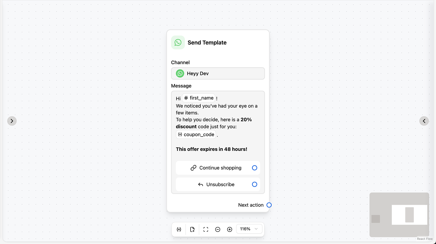 WhatsApp template action