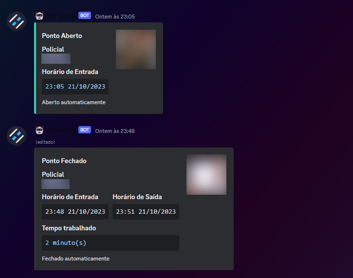 Mensagens de entrada/saída