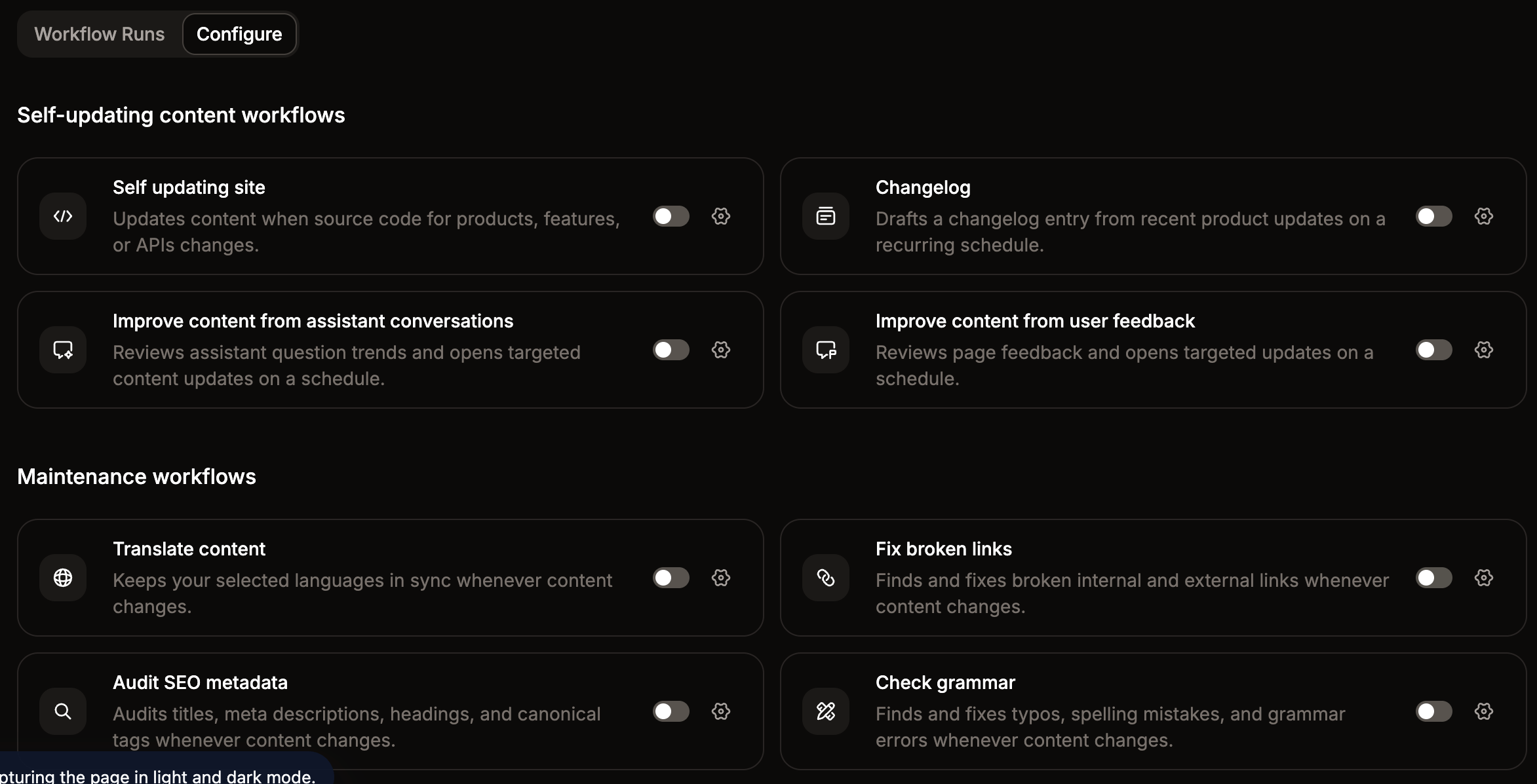 The workflows dashboard.
