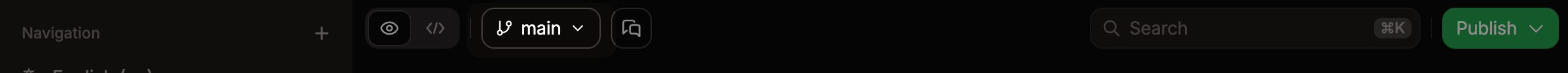 Branch name emphasized in the editor toolbar.