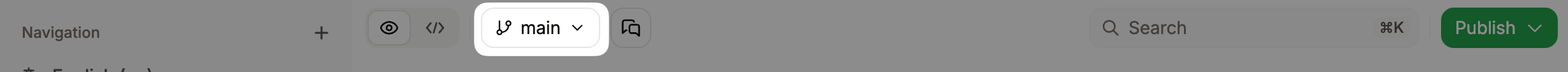 Branch name emphasized in the editor toolbar.