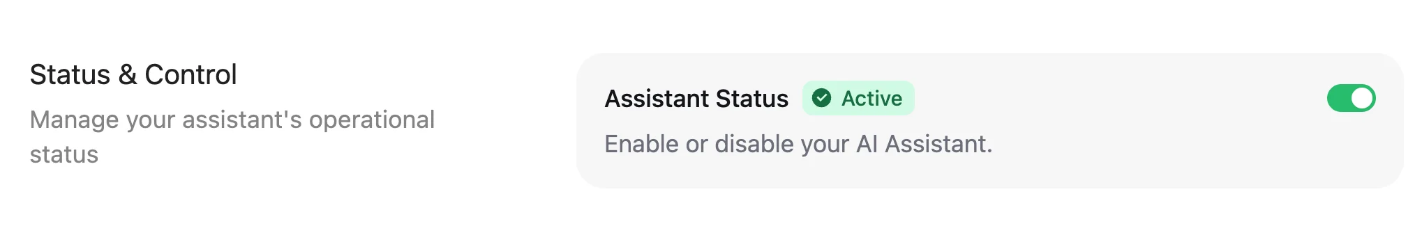 The assistant status toggle in the dashboard.