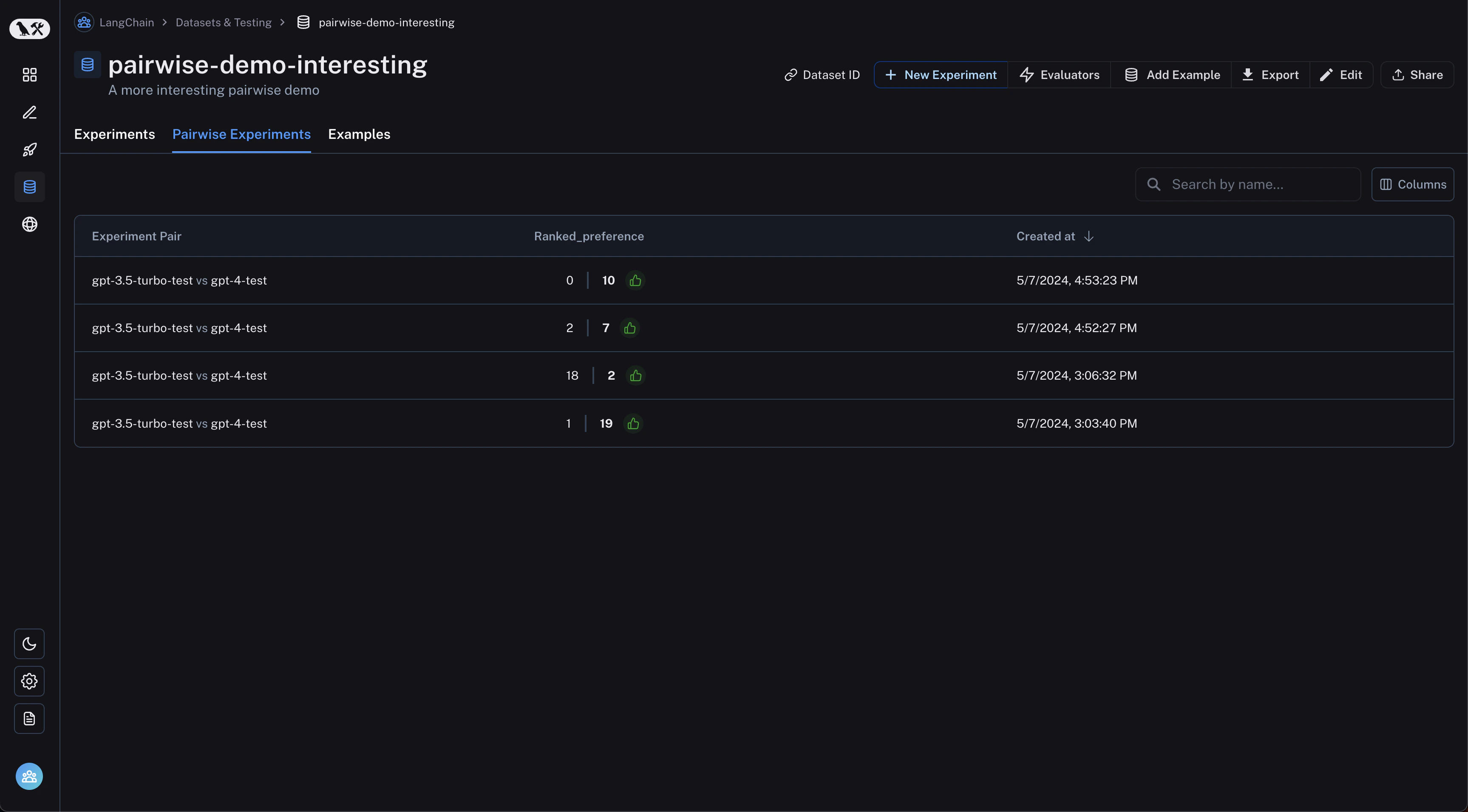 成对实验标签页