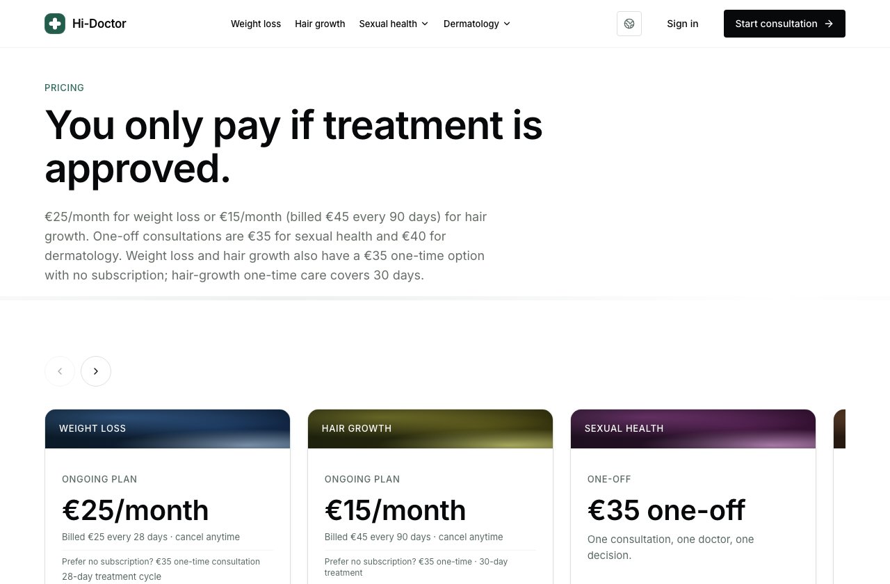 The Hi-Doctor pricing page